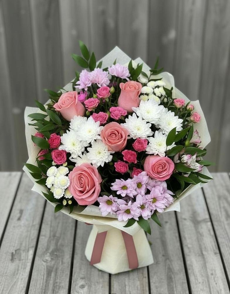 Букет цветов из: Альстромерии, Гвоздики, Розы и Хризантемы в Незамаевской