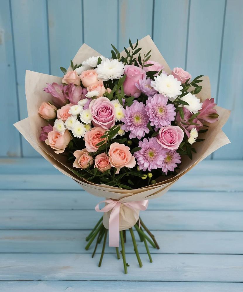 Букет цветов из: Хризантемы, Розы и Альстромерии в Незамаевской