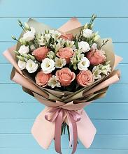 Букет цветов из:  Розы, Альстромерии и Лизиантусы в Незамаевской