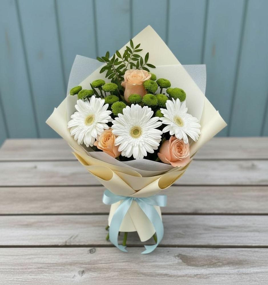 Букет цветов из: Герберы, Розы и Хризантемы в Незамаевской