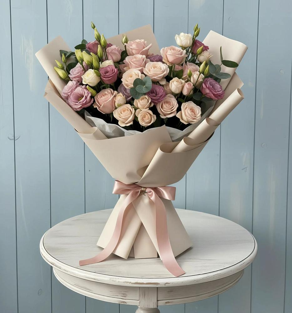 Букет цветов из: Розы и Лизиантусы в Незамаевской