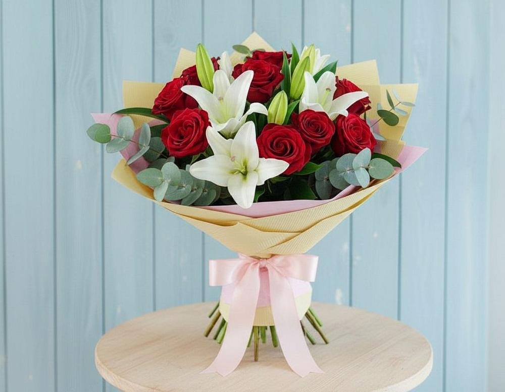 Букет цветов из: Лилии и Розы в Незамаевской